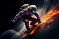 Daring Skateboarder in astronaut suit riding. Generate ai