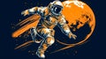 the astronaut gracefully soars across a stunning alien landscape