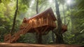 A Daring Tree House In The Middle Of A Forest With Stairs AI Generative