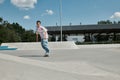 A daring young skater boy fearlessly Royalty Free Stock Photo