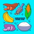 Colored Carbohydrate food element set illustration Royalty Free Stock Photo