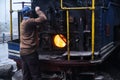 Darjeeling, West Bengal, India - Close up detail of steam engine toy train of Darjeeling Himalayan railway at station, Darjeeling