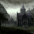 dark abandoned gothic church at overcast day, neural network generated art