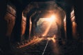 Dark abandoned industry coal mine with rusty lining in backlight, mining concept Royalty Free Stock Photo