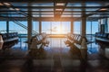 Airport departure hall with empty waiting seats. Royalty Free Stock Photo