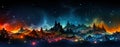 Dark abstract fantasy background with mountains and lights