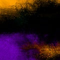 Dark abstract background with purple bright orange scratchy lines and shapes in corners