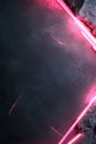 This dark abstract background showcases glitch-inspired red and pink neon lines intertwined with scattered fragments