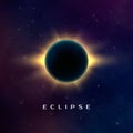 Dark abstract background with a solar eclipse. Total eclipse of the sun. Realistic vector illustration Royalty Free Stock Photo