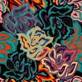 Dark abstract colored roses seamless pattern