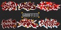 Dark Abstract Colorful Urban Graffiti Style Street Art Lettering Vector Illustration Set Royalty Free Stock Photo