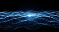 Digital Blue Particle Waveform with Glowing Center on Black Background abstract technology Royalty Free Stock Photo