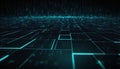 Abstract digital grid with glowing blue lines and falling data Royalty Free Stock Photo