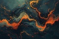 Dark Abstract Ink Flow with Orange Splatters Background Royalty Free Stock Photo