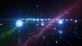 Digital network grid with glowing spheres and nebula clouds data visualization abstract Royalty Free Stock Photo