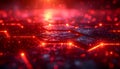 Dark Abstract Surface with Red Glowing Hexagons and Bokeh Effect hexagonal grid Royalty Free Stock Photo