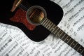 Acoustic guitar on a background sheet notes Royalty Free Stock Photo