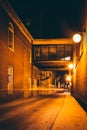 Dark alley at night in Hanover, Pennsylvania. Royalty Free Stock Photo