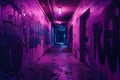 Dark alleyway with walls covered in graffiti art Royalty Free Stock Photo