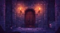 Dark ancient fantasy palace corridor interior illustration underground scene. A castle dungeon brick wall cartoon