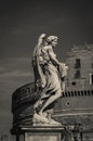 Dark angel in black and white in Castel Sant`Angelo, Rome Royalty Free Stock Photo