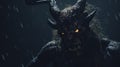 Dark Angelcore: A Close-up Of A Demon In The Rain With Horns