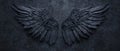 A dark artistic representation of wings symbolizing freedom and transcendence
