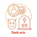 Dark arts concept icon. Occultism and witchcraft idea thin line illustration. Black magic, necromancy, diabolic curse