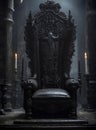 Dark and atmospheric, an empty Gothic throne sits in a grand castle hall. Perfect for conveying a sense of mystery, power, or Royalty Free Stock Photo