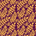 Dark autumn leaves pattern. Vector seamless texture in orange color. Can be used for wrapping, textile and package design.
