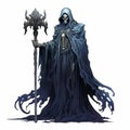 Dark Azure Grim Reaper: Detailed 2d Lich Character Design