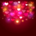 Valentines background with shiny hearts