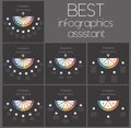 Dark background, colorful semicircle 3,4,5,6,7,8,9 positions step by step processes. Templates infographics. Startup Royalty Free Stock Photo