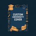 Dark background features the text Custom University Cover centered Royalty Free Stock Photo