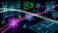Futuristic Digital Interface with Geometric Shapes and Data Streams technology Royalty Free Stock Photo