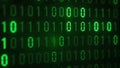 A dark background filled with glowing green binary numbers in a matrix pattern, symbolizing data coding and the digital universe Royalty Free Stock Photo