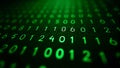 A dark background filled with glowing green binary numbers in a matrix pattern, symbolizing data coding and the digital universe Royalty Free Stock Photo