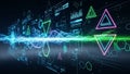 Futuristic Digital Interface With Neon Geometric Shapes and Data Streams technology Royalty Free Stock Photo