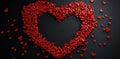 A dark background is filled with numerous small red hearts surrounding a black heart shape frame Royalty Free Stock Photo