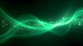Dark background with flowing, luminous green energy waves ethereal effect. Royalty Free Stock Photo