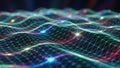 Abstract glowing network grid with colorful light waves and bokeh Royalty Free Stock Photo