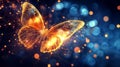 Dark background with a glowing digital butterfly and particle effect, ideal for a banner on a technology website Royalty Free Stock Photo