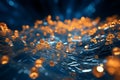 Dark background illuminated by 3D rendered glowing particles and intricate lines