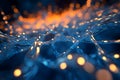 Dark background illuminated by 3D rendered glowing particles and intricate lines