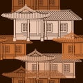 Dark Background Korean House Vector Illustration Seamless Pattern Royalty Free Stock Photo