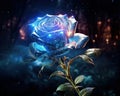 dark background and a magic rose with glitter and lights.