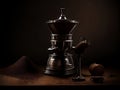 an old-fashioned manual coffee grinder .