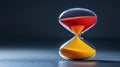 A dark background serves as the setting for an hourglass with red sand that is slowly draining, signifying the passage Royalty Free Stock Photo