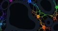 Vibrant rainbow neurons on black with abstract shapes Royalty Free Stock Photo