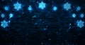 Dark background with snowflakes, old brick wall, neon light, sparks. 3D Rendering. Royalty Free Stock Photo